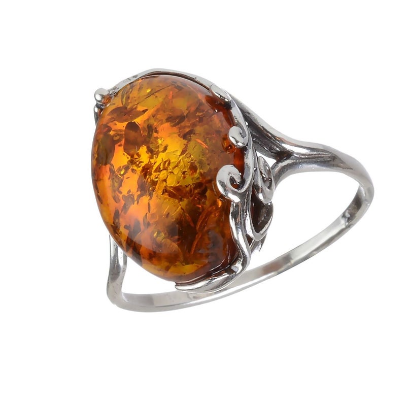 HolidayGiftShops GIA Certified Sterling Silver and Baltic Honey Amber Adult Ring Dana- size 10 - Image 1
